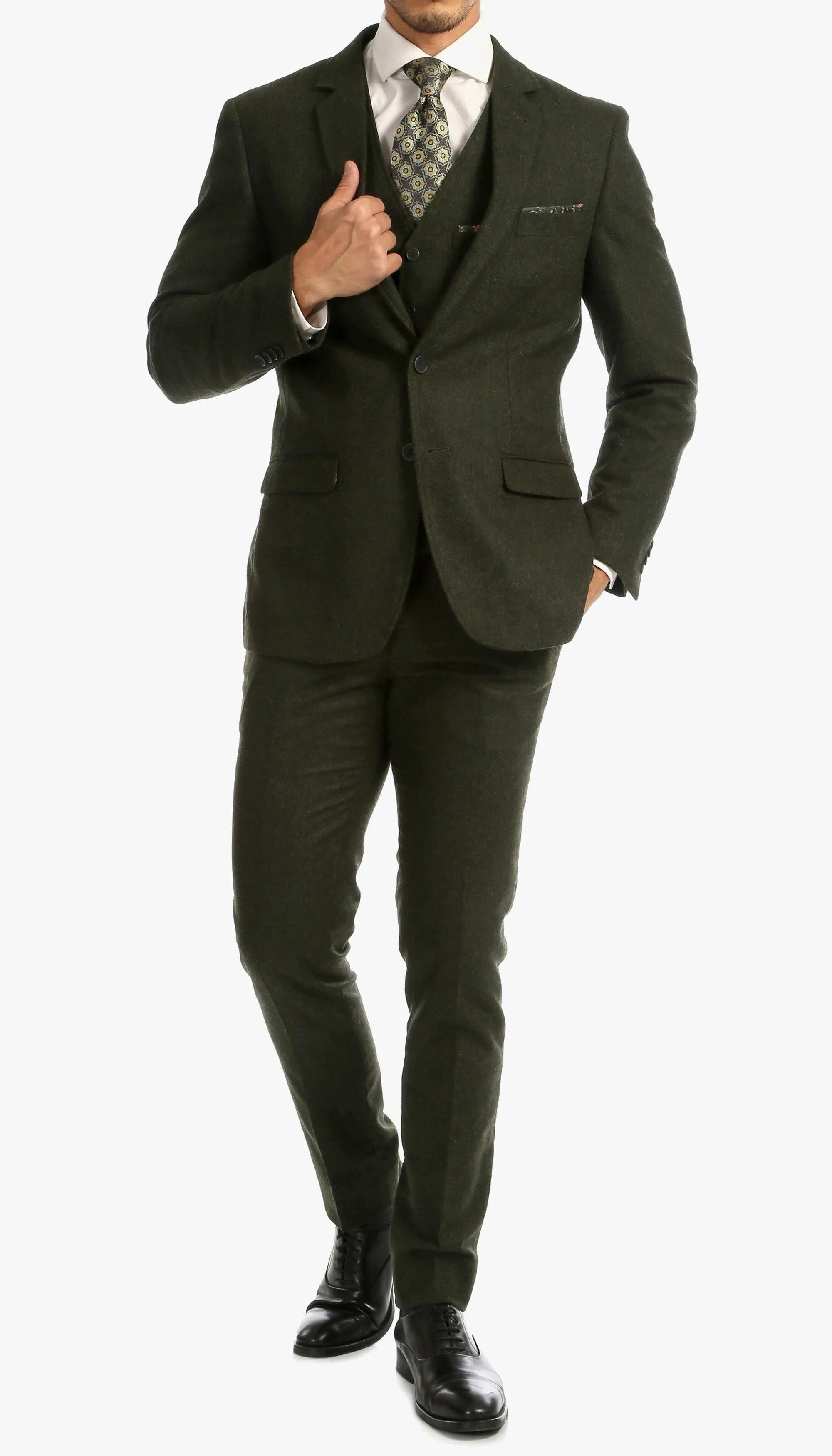 Tweed Men's Slim Fit 3 Piece Suit in Green