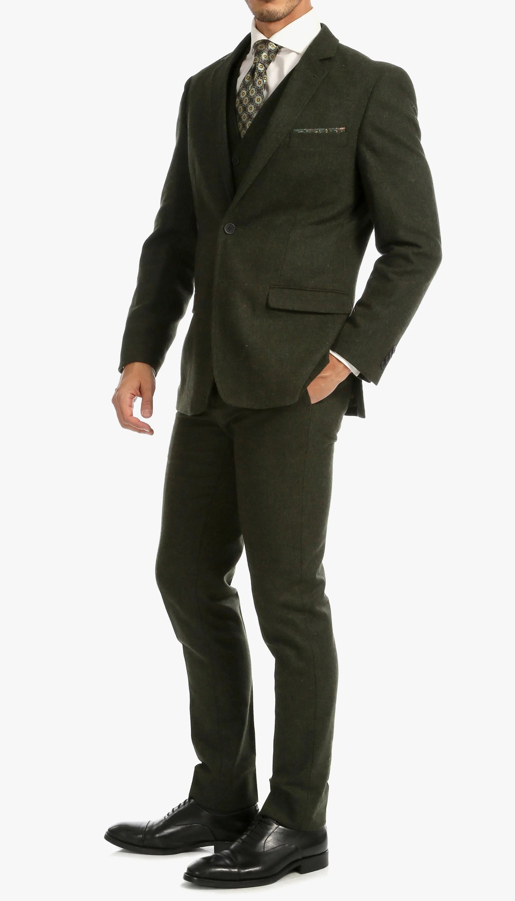 Tweed Men's Slim Fit 3 Piece Suit in Green