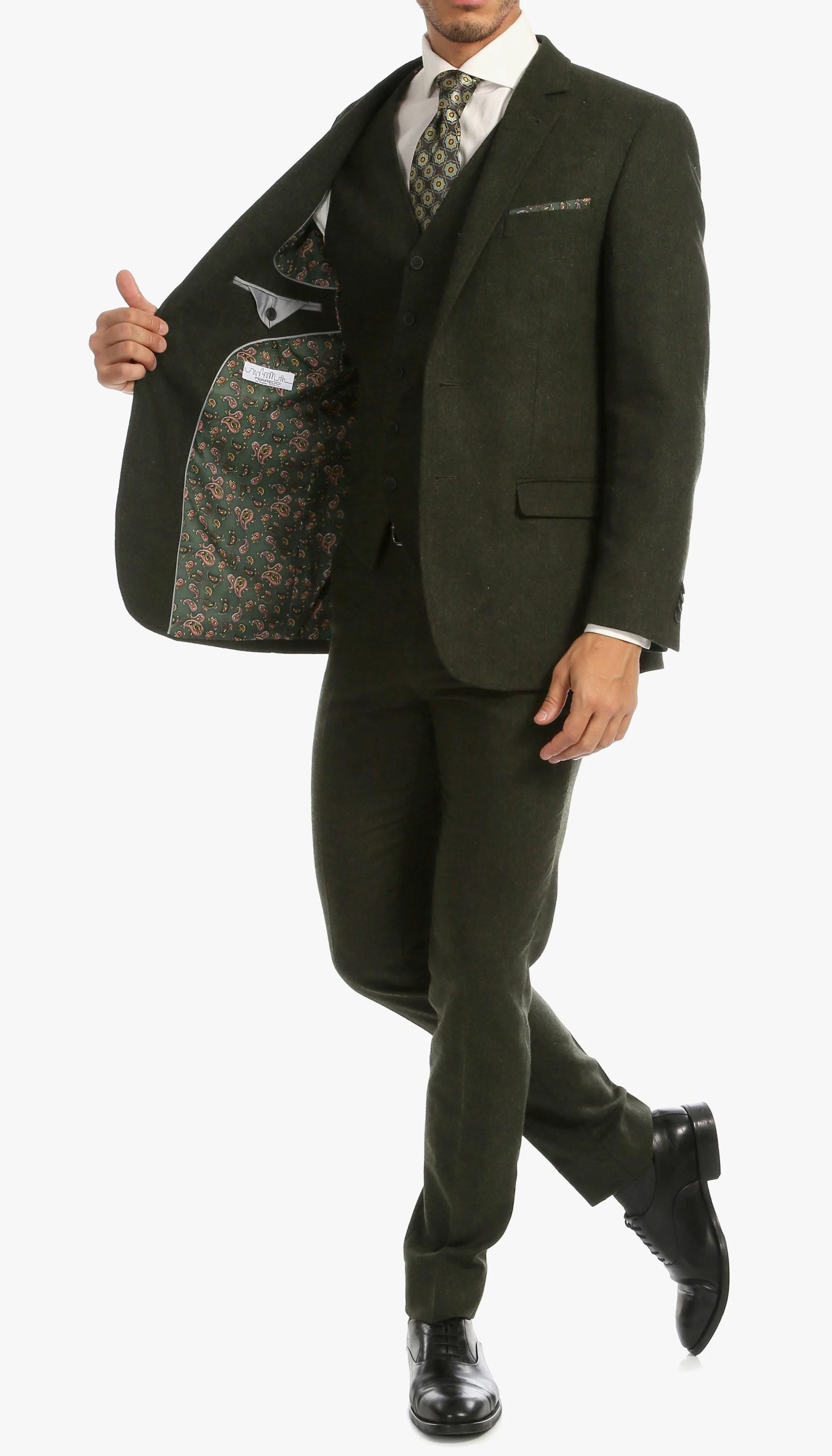 Tweed Men's Slim Fit 3 Piece Suit in Green