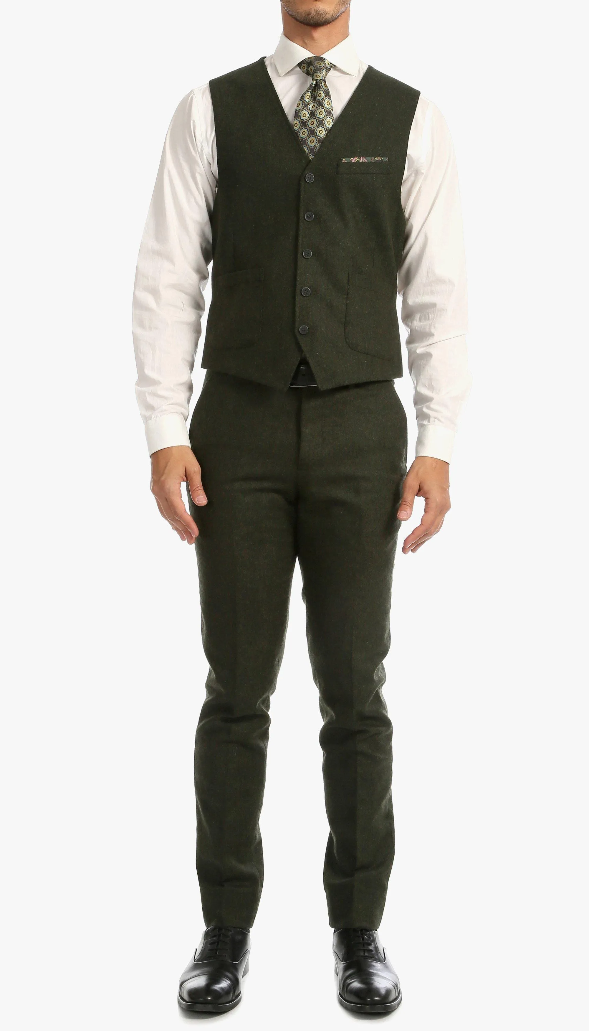 Tweed Men's Slim Fit 3 Piece Suit in Green
