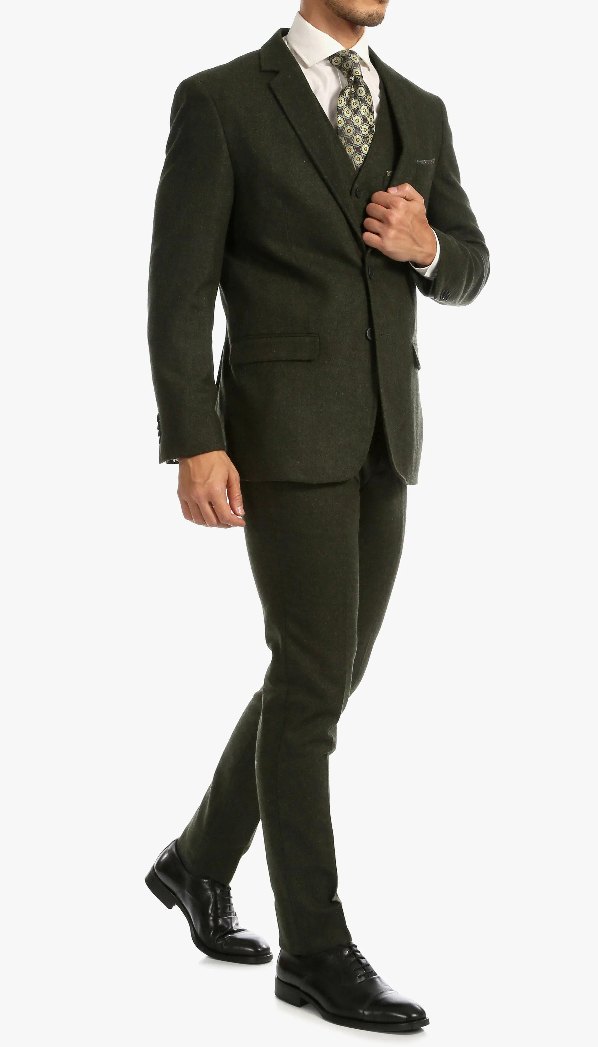 Tweed Men's Slim Fit 3 Piece Suit in Green