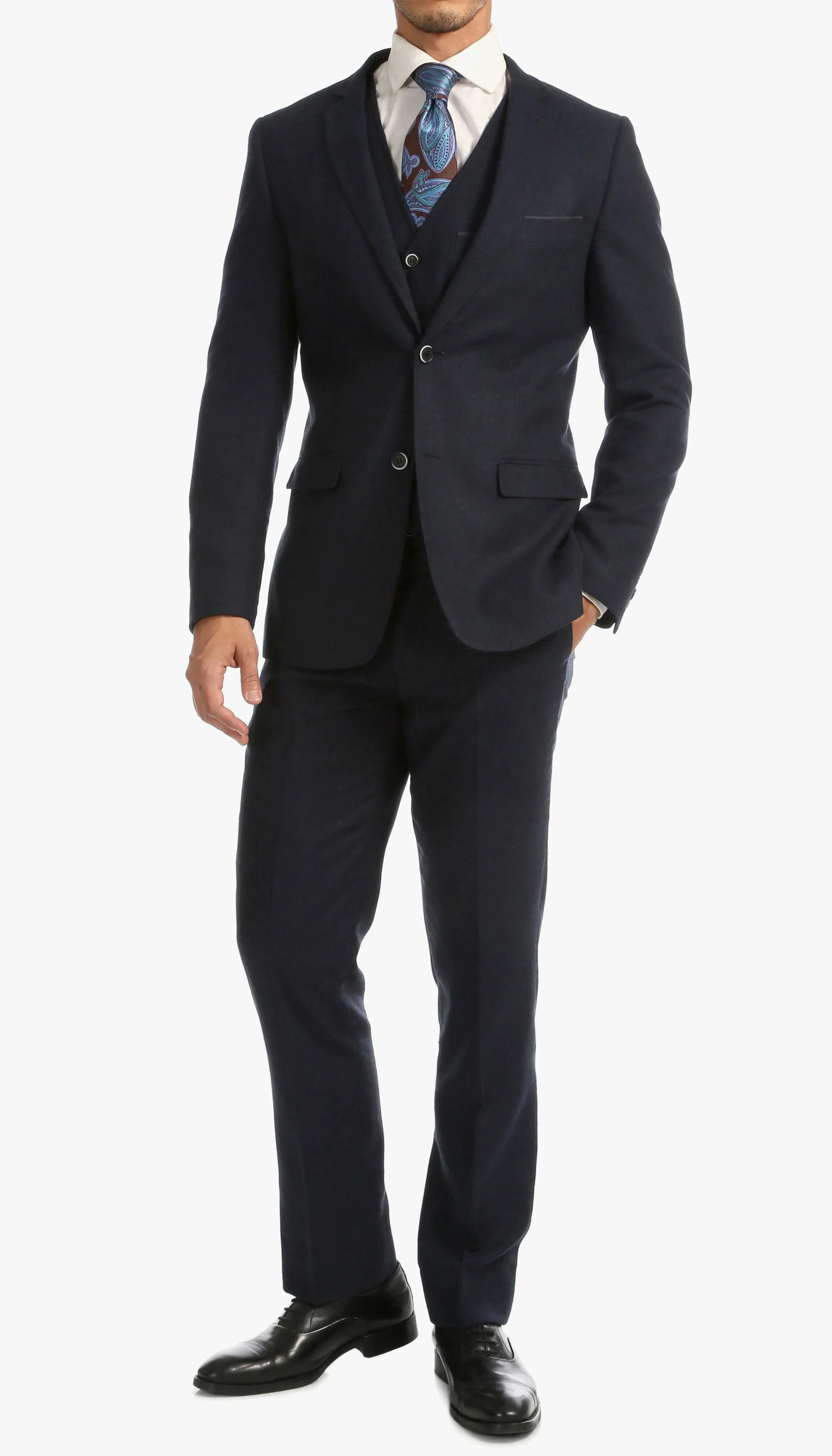 Tweed Men's Slim Fit 3 Piece Suit in Navy