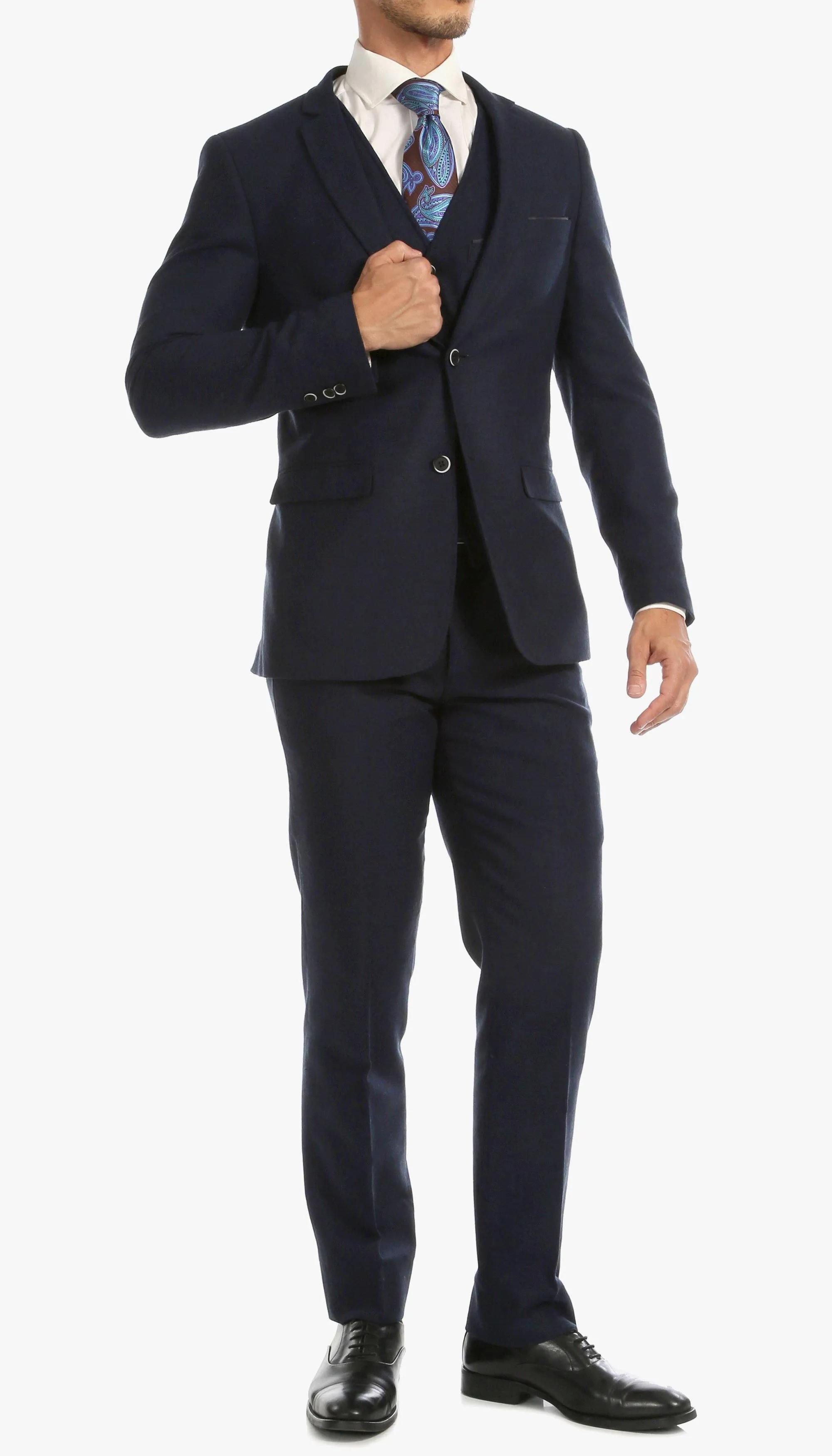 Tweed Men's Slim Fit 3 Piece Suit in Navy