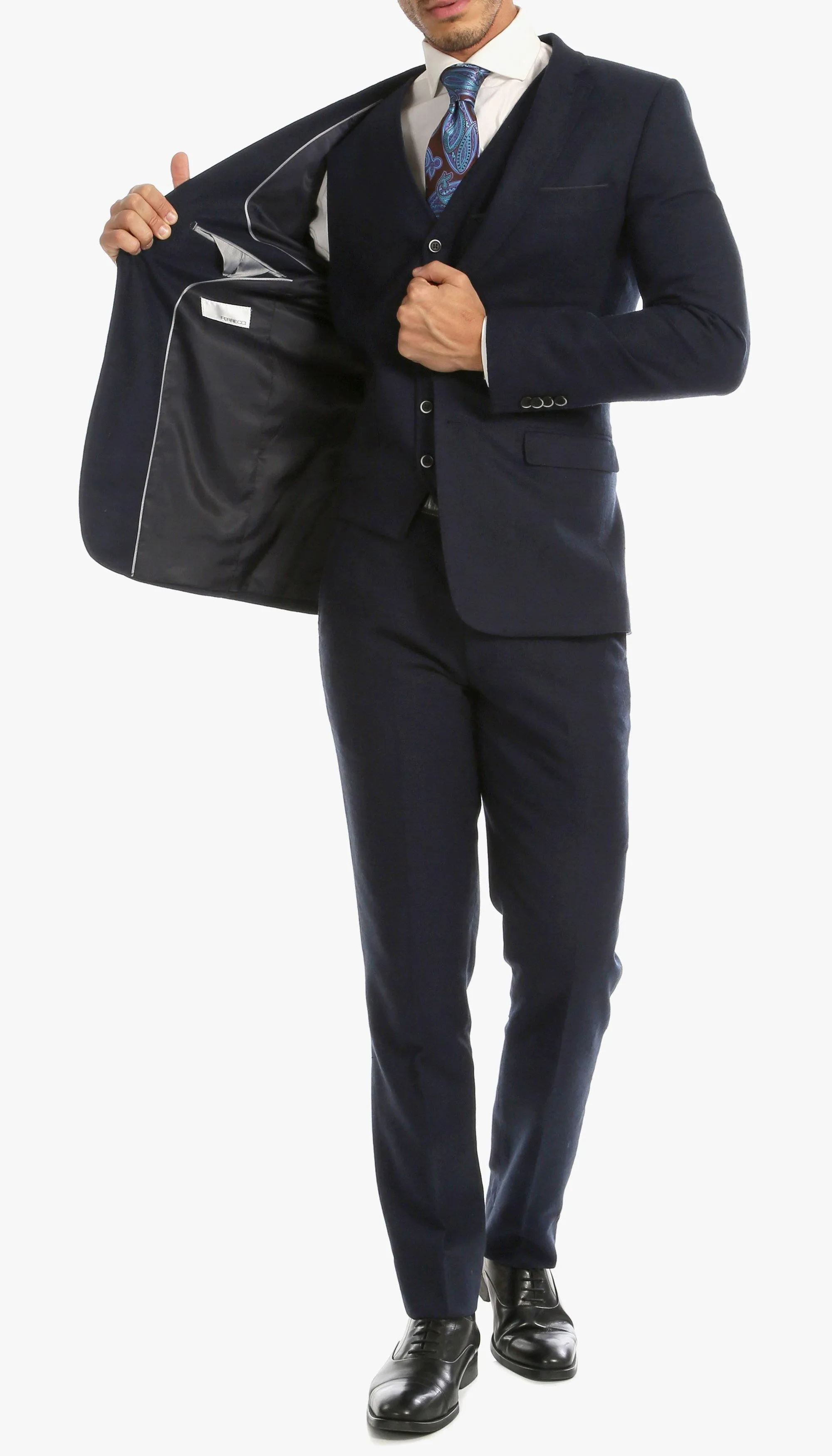 Tweed Men's Slim Fit 3 Piece Suit in Navy
