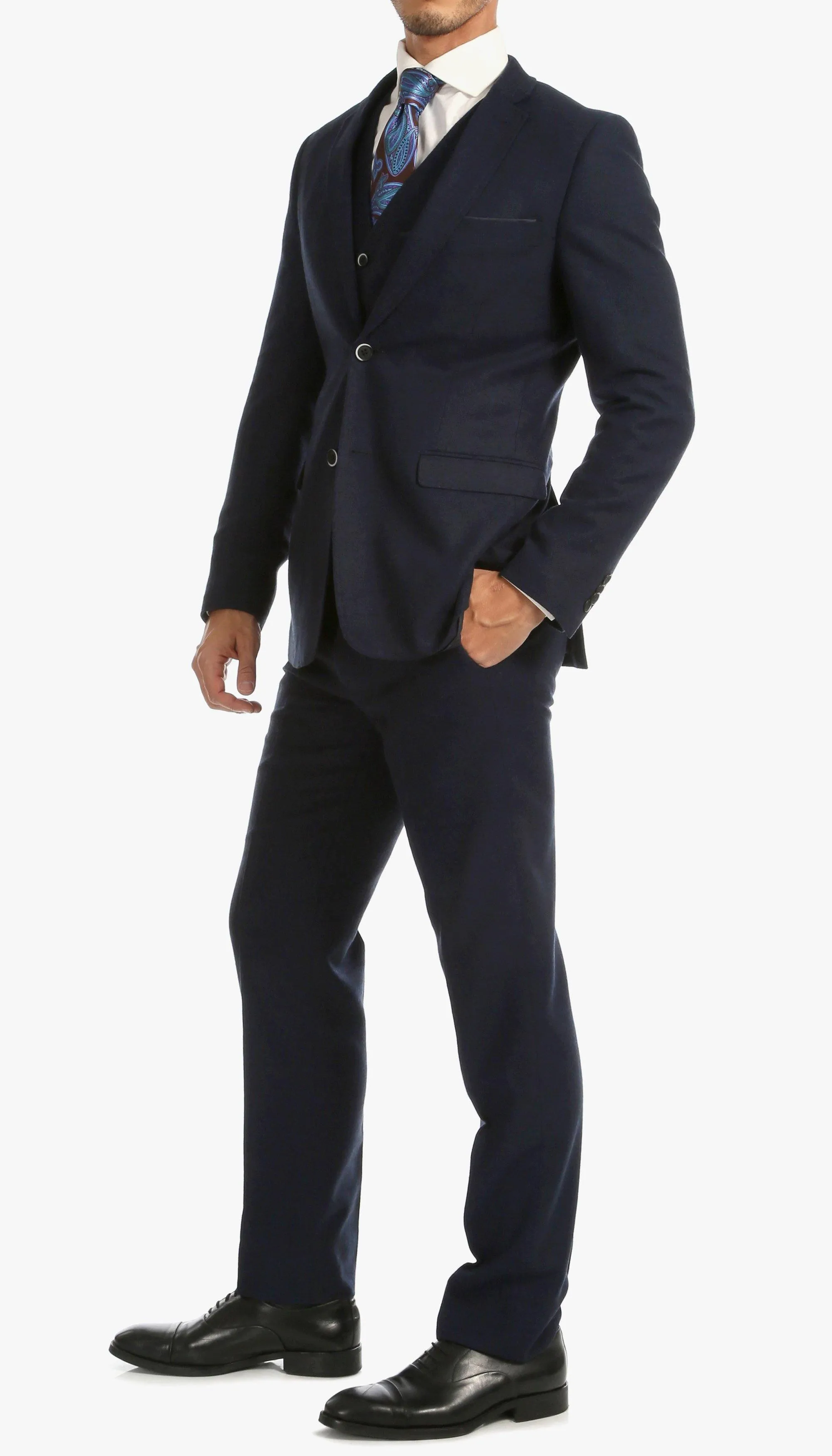 Tweed Men's Slim Fit 3 Piece Suit in Navy