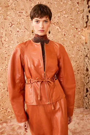 Ulla Johnson - Aidan Nappa Leather Jacket in Saddle Brown