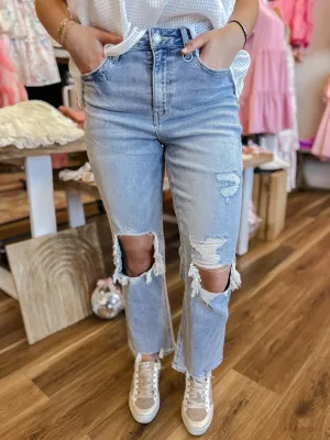 V 90’s Super Straight High Rise Distressed Straight Jeans