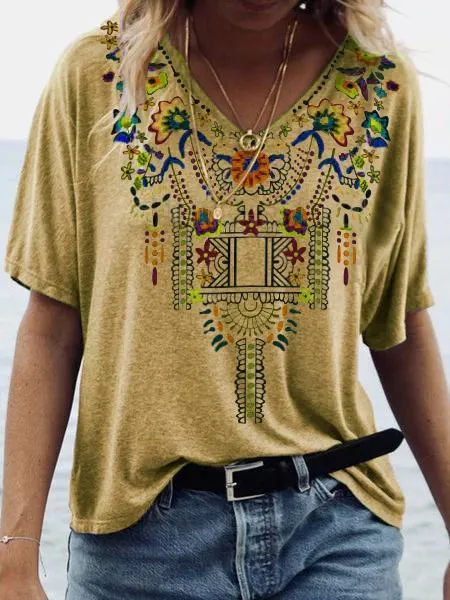 V Neck Boho Shirts Blouses