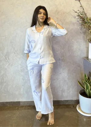 Velure Classic Bow Print Cotton Night Suit.
