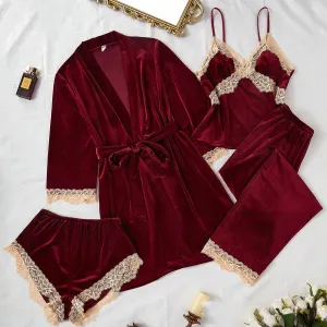 Velvety 4 Packs Pajamas Set - Burgundy