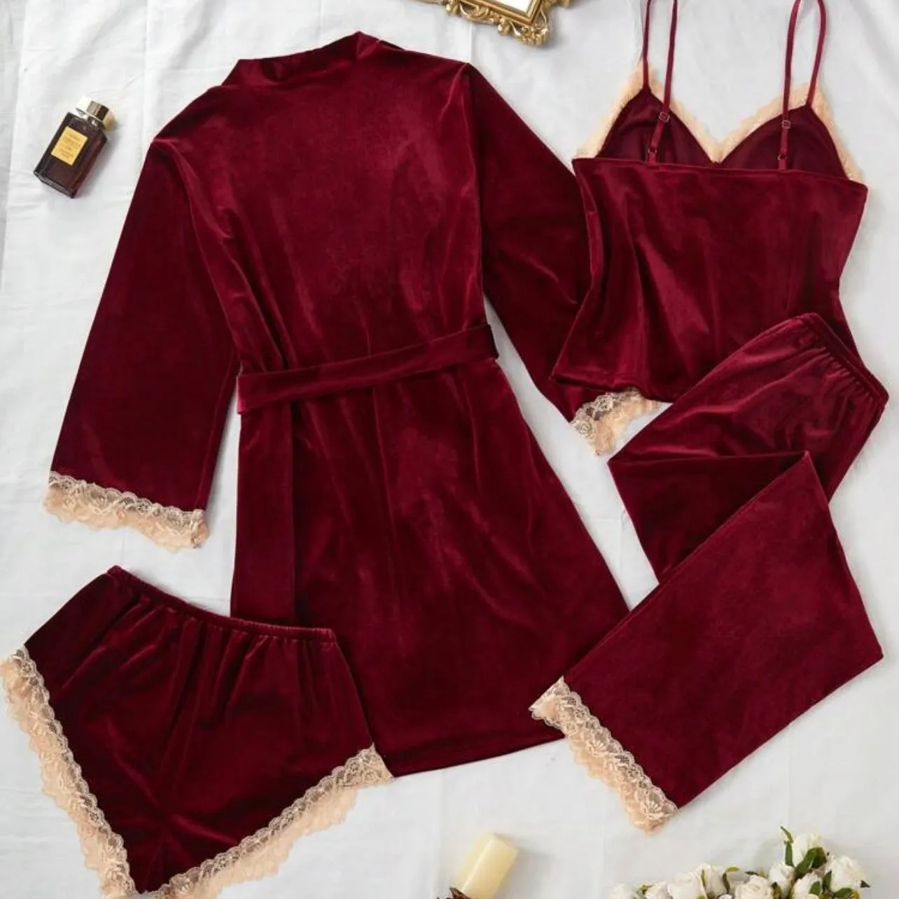 Velvety 4 Packs Pajamas Set - Burgundy