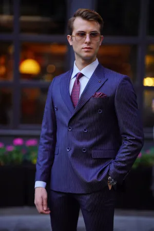 Vespo Pinstripe Navy Blue Double Breasted Suit for Modern Men