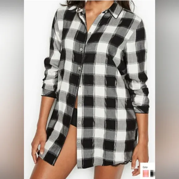Victoria Secret intimates &amp; sleepwear buffalo plaid button-down sleep shirt.