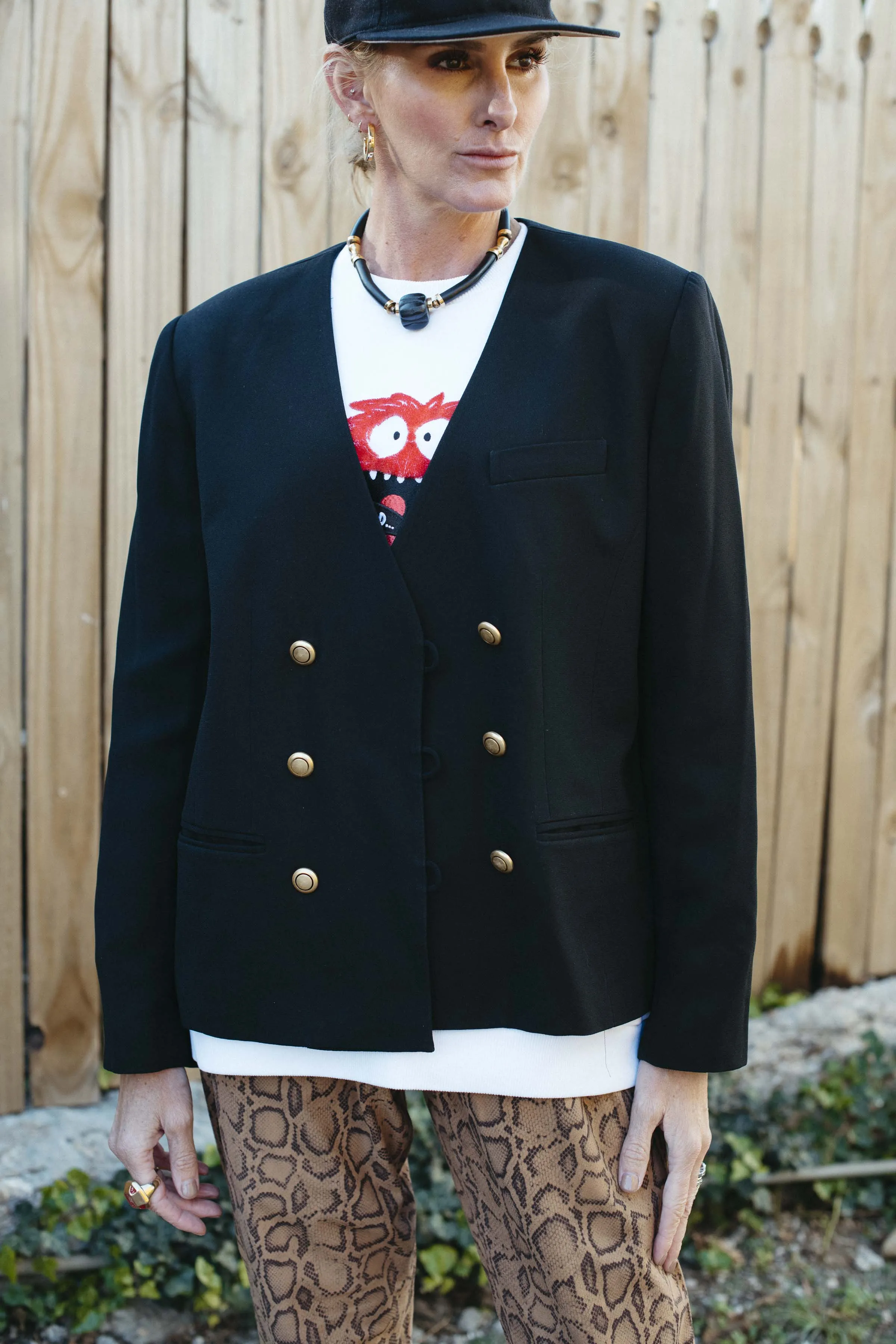 Vintage Chaus Black Jacket with Gold Buttons, Size 14