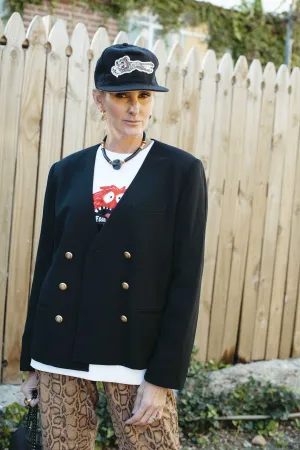 Vintage Chaus Black Jacket with Gold Buttons, Size 14