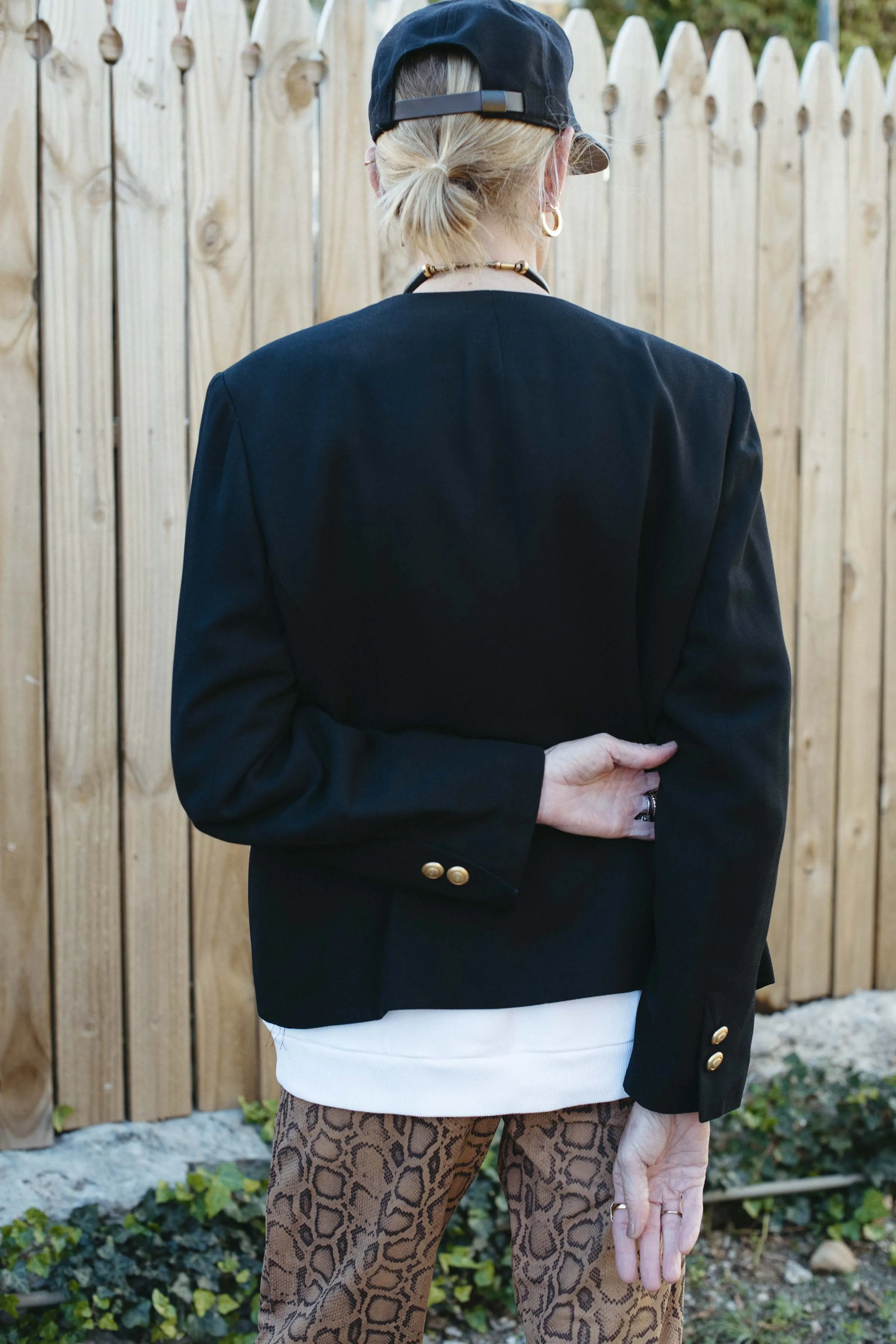 Vintage Chaus Black Jacket with Gold Buttons, Size 14