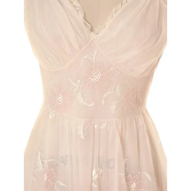 Vintage Peignoir Gotham Gold Stripe Frothy Pink Nylon Chiffon 1950s