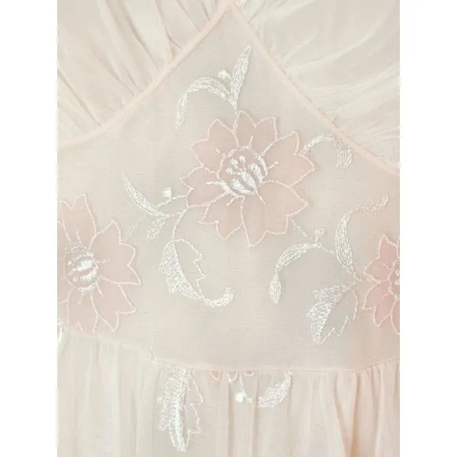 Vintage Peignoir Gotham Gold Stripe Frothy Pink Nylon Chiffon 1950s