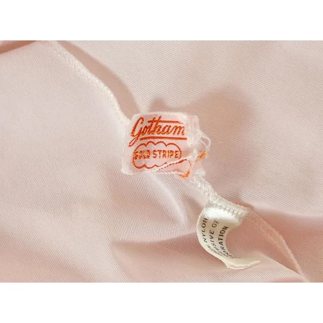 Vintage Peignoir Gotham Gold Stripe Frothy Pink Nylon Chiffon 1950s