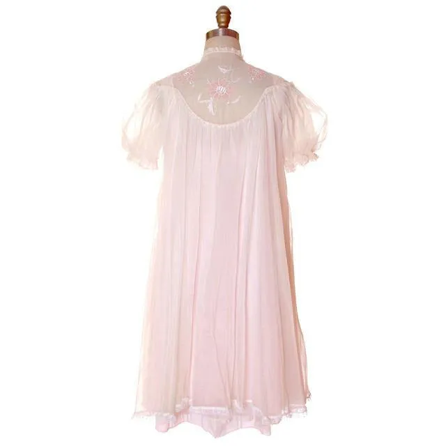 Vintage Peignoir Gotham Gold Stripe Frothy Pink Nylon Chiffon 1950s
