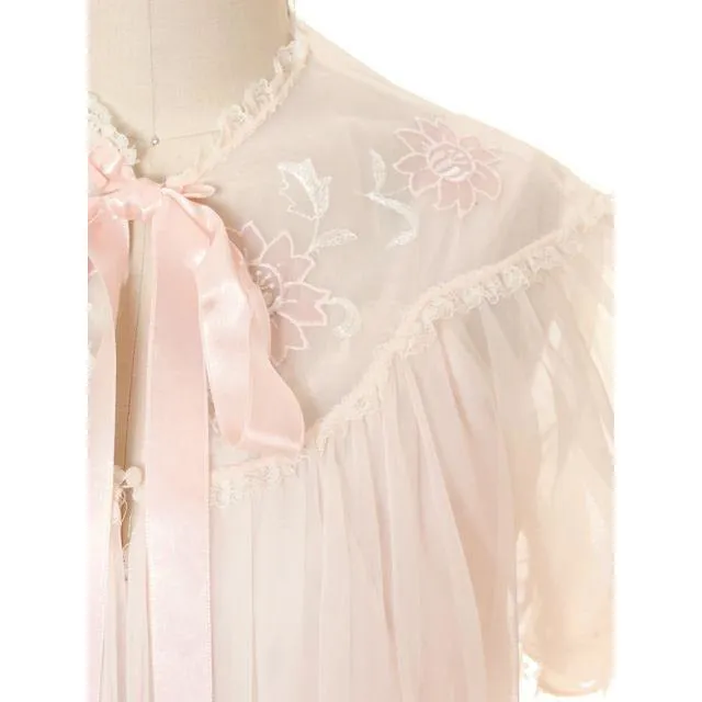 Vintage Peignoir Gotham Gold Stripe Frothy Pink Nylon Chiffon 1950s