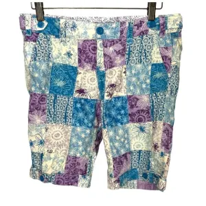 Vintage Y2K Blue Purple Print Patchwork Bermuda Shorts Medium