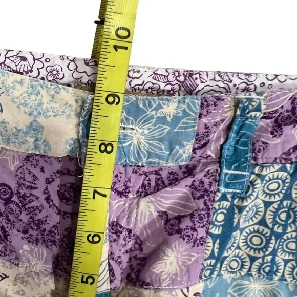 Vintage Y2K Blue Purple Print Patchwork Bermuda Shorts Medium