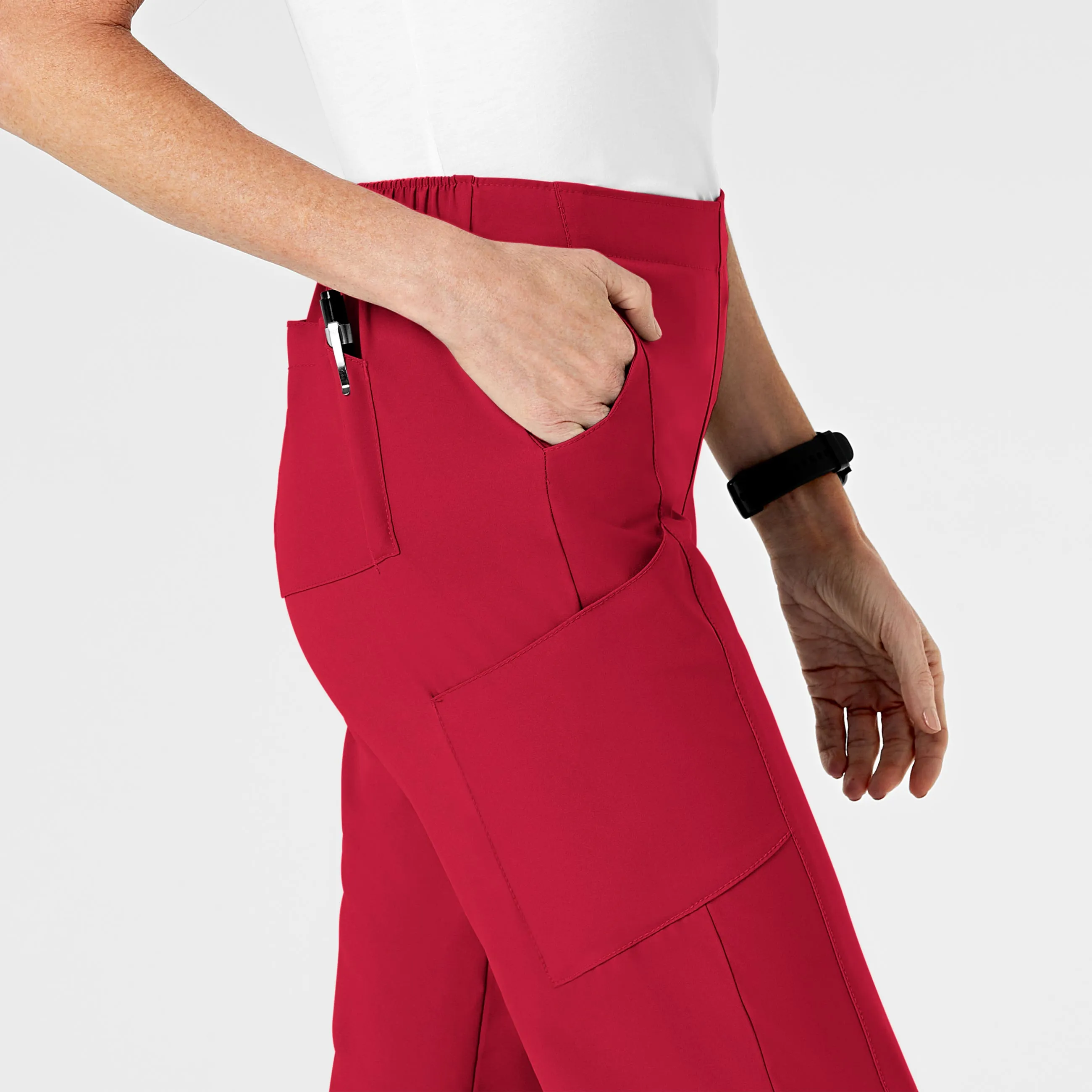 W123 5155 Flat Front Cargo Scrub Pants Red