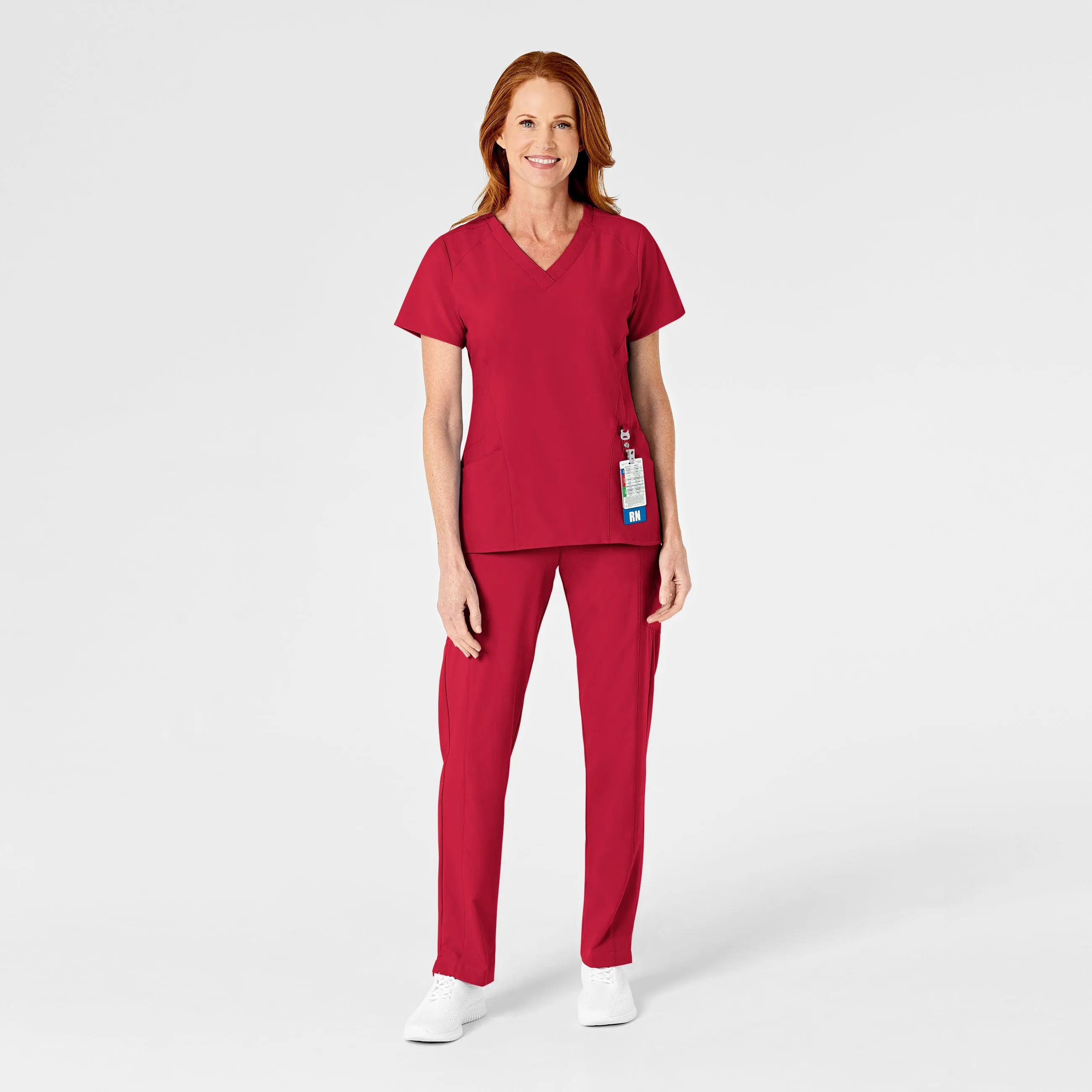 W123 5155 Flat Front Cargo Scrub Pants Red