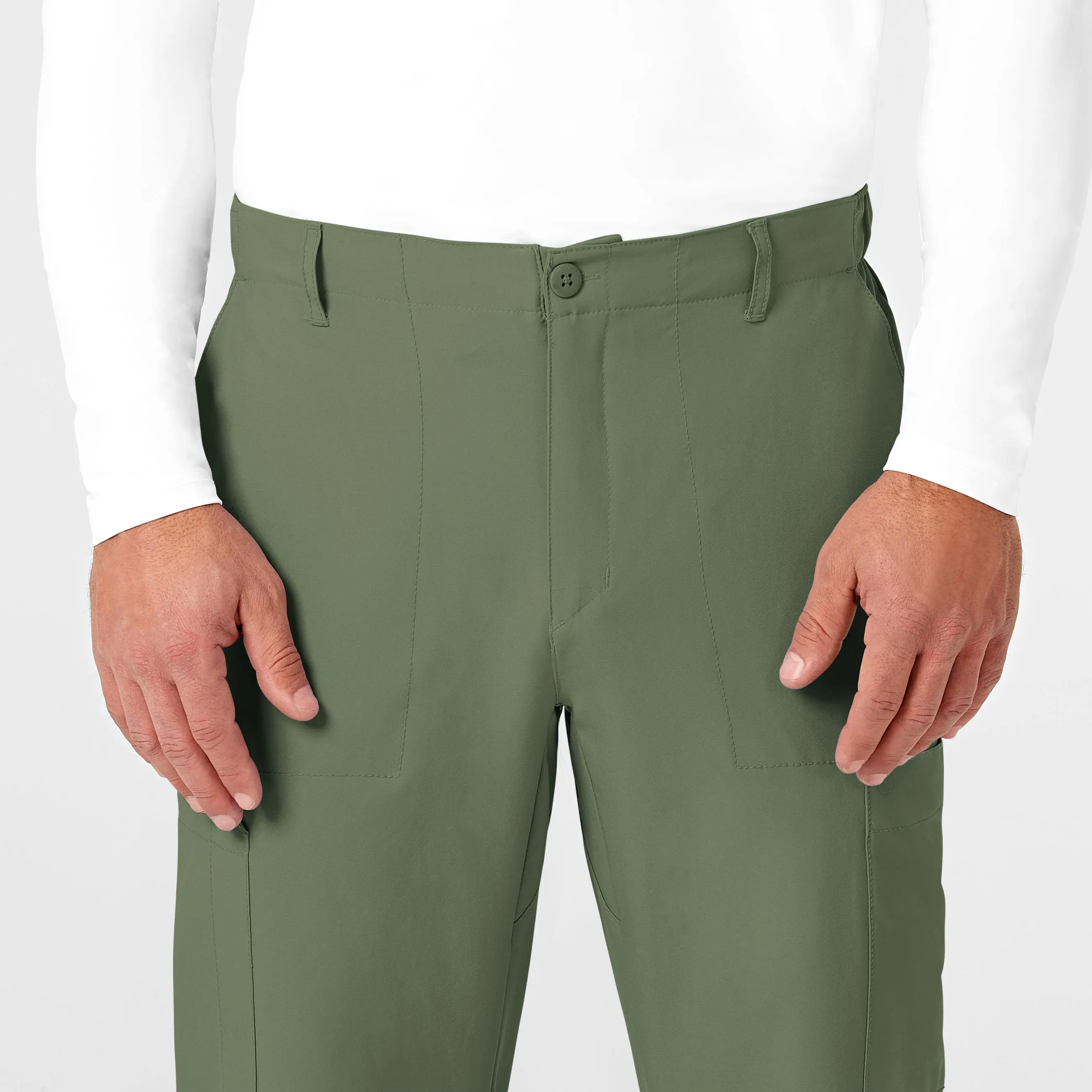 W123 5355 Men's Flat Front Cargo Scrub Pants Olive