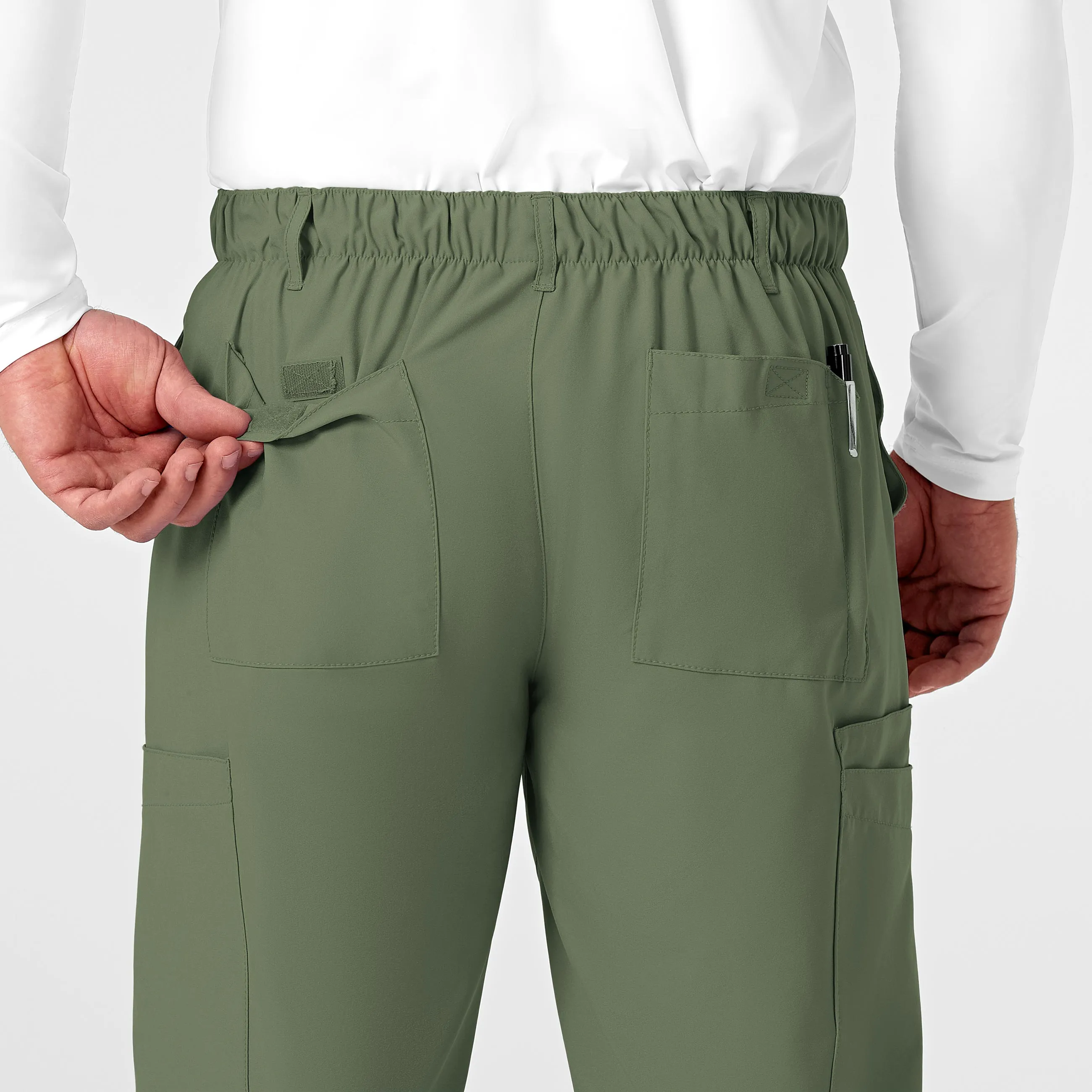 W123 5355 Men's Flat Front Cargo Scrub Pants Olive