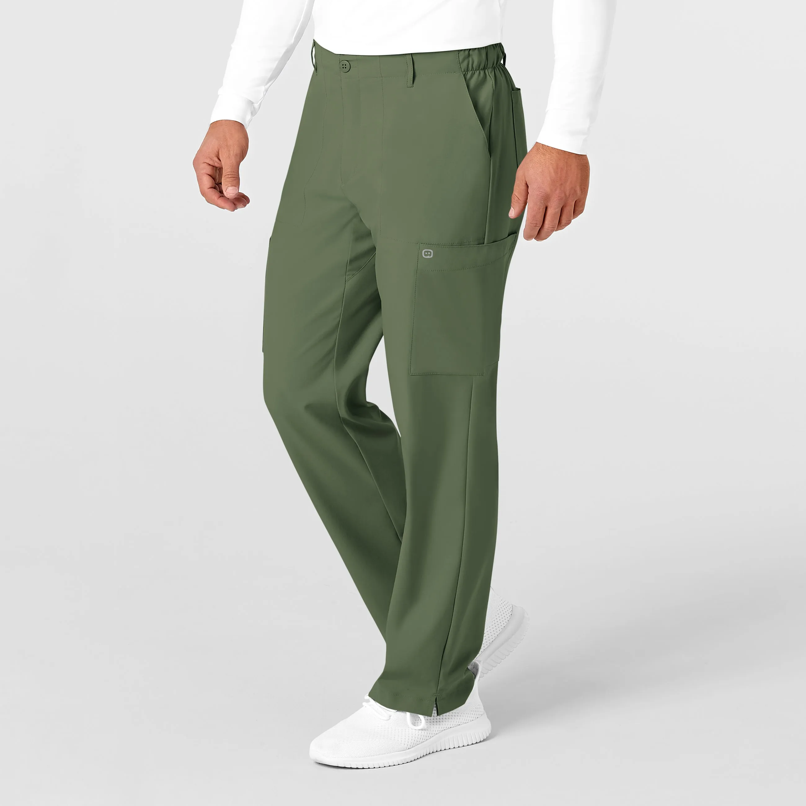 W123 5355 Men's Flat Front Cargo Scrub Pants Olive