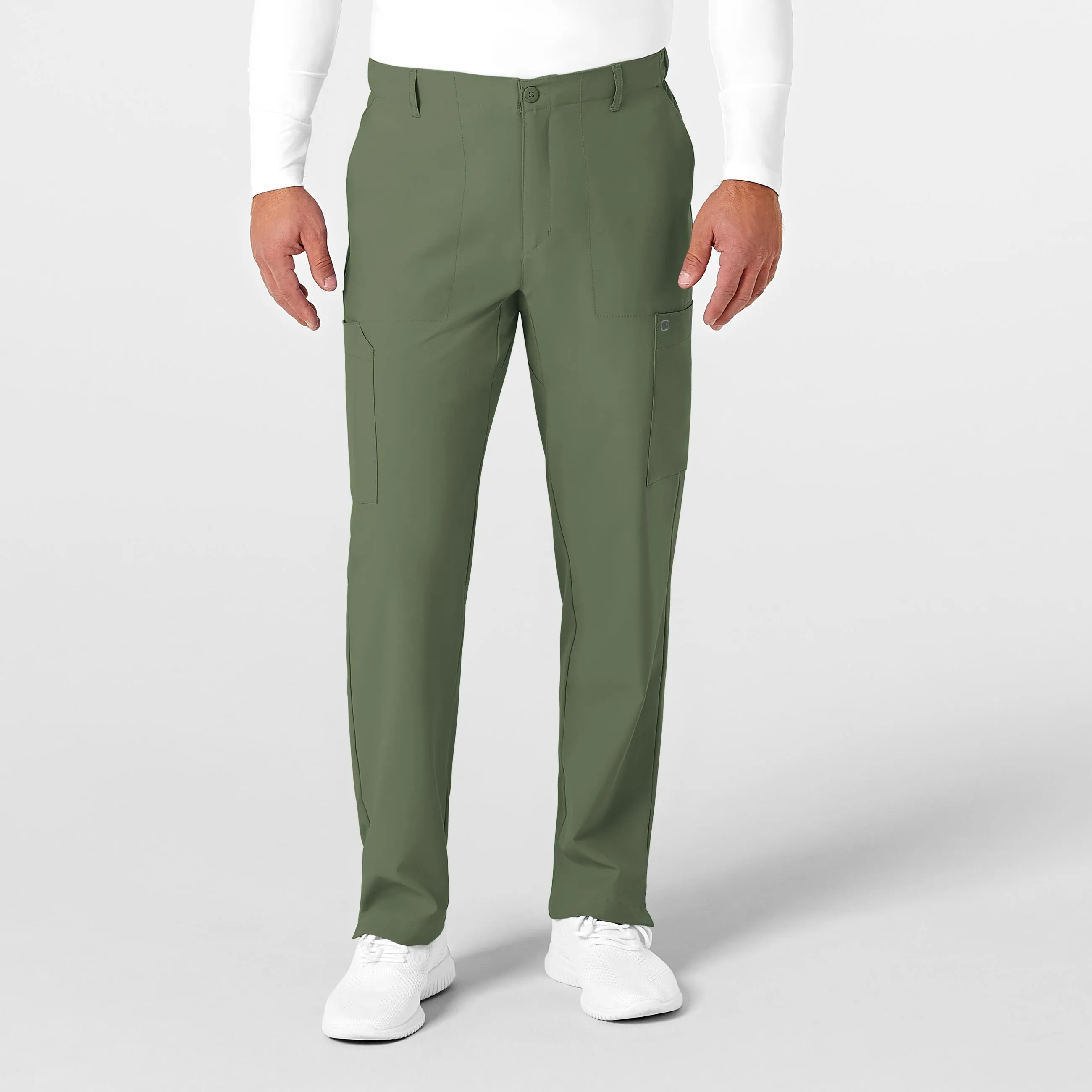 W123 5355 Men's Flat Front Cargo Scrub Pants Olive