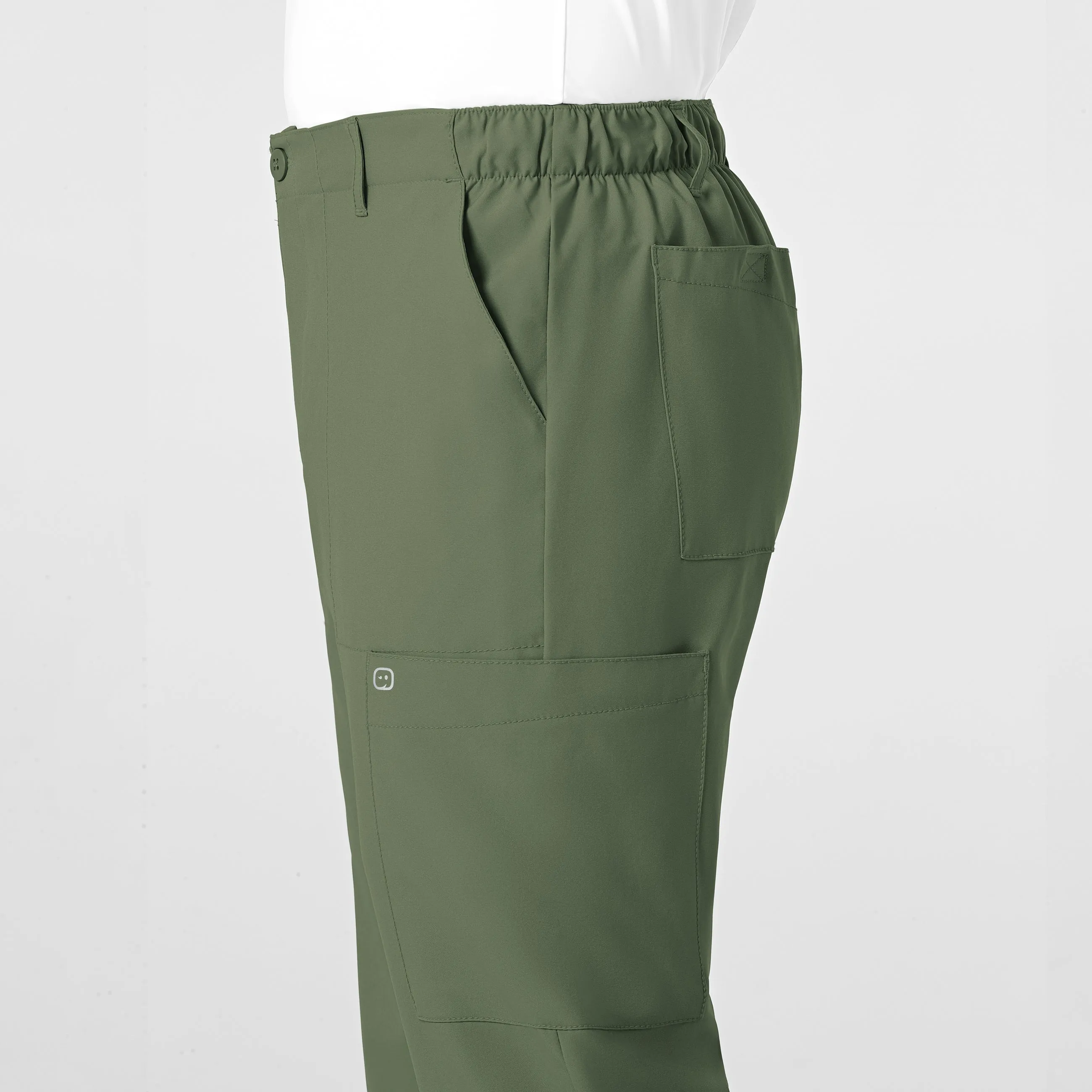 W123 5355 Men's Flat Front Cargo Scrub Pants Olive