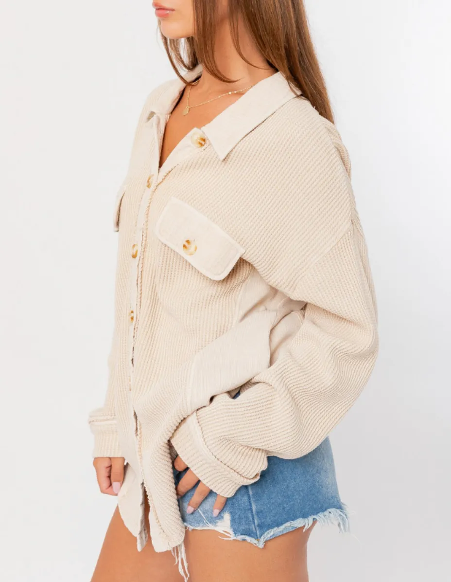 Washed Thermal Collar Shacket