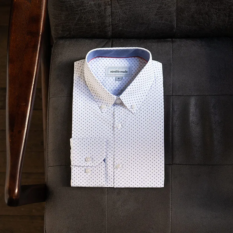 White Patterned Button Down Dress Shirt | The Melati