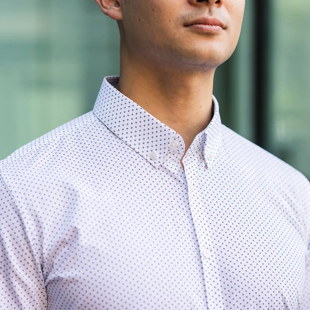 White Patterned Button Down Dress Shirt | The Melati