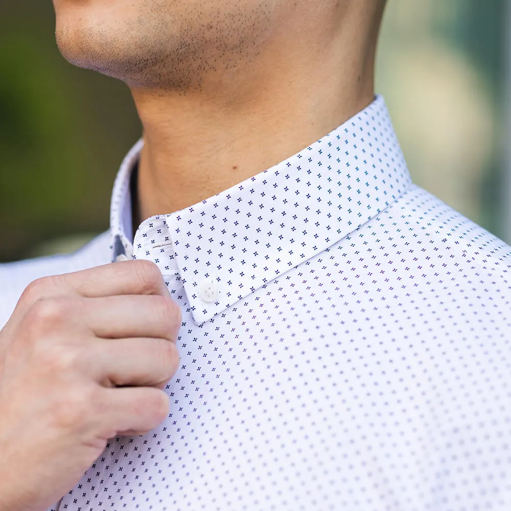 White Patterned Button Down Dress Shirt | The Melati