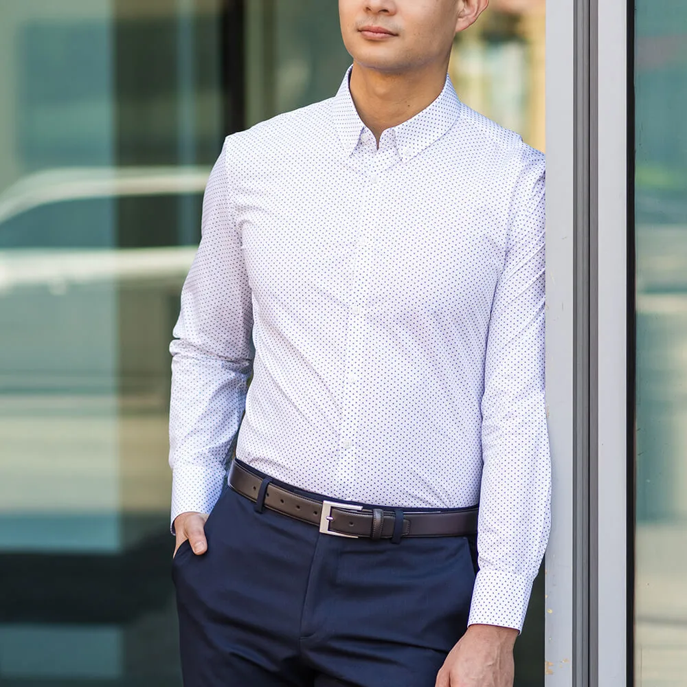 White Patterned Button Down Dress Shirt | The Melati