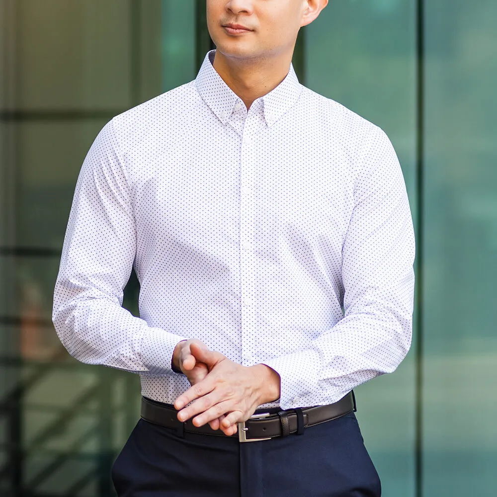 White Patterned Button Down Dress Shirt | The Melati