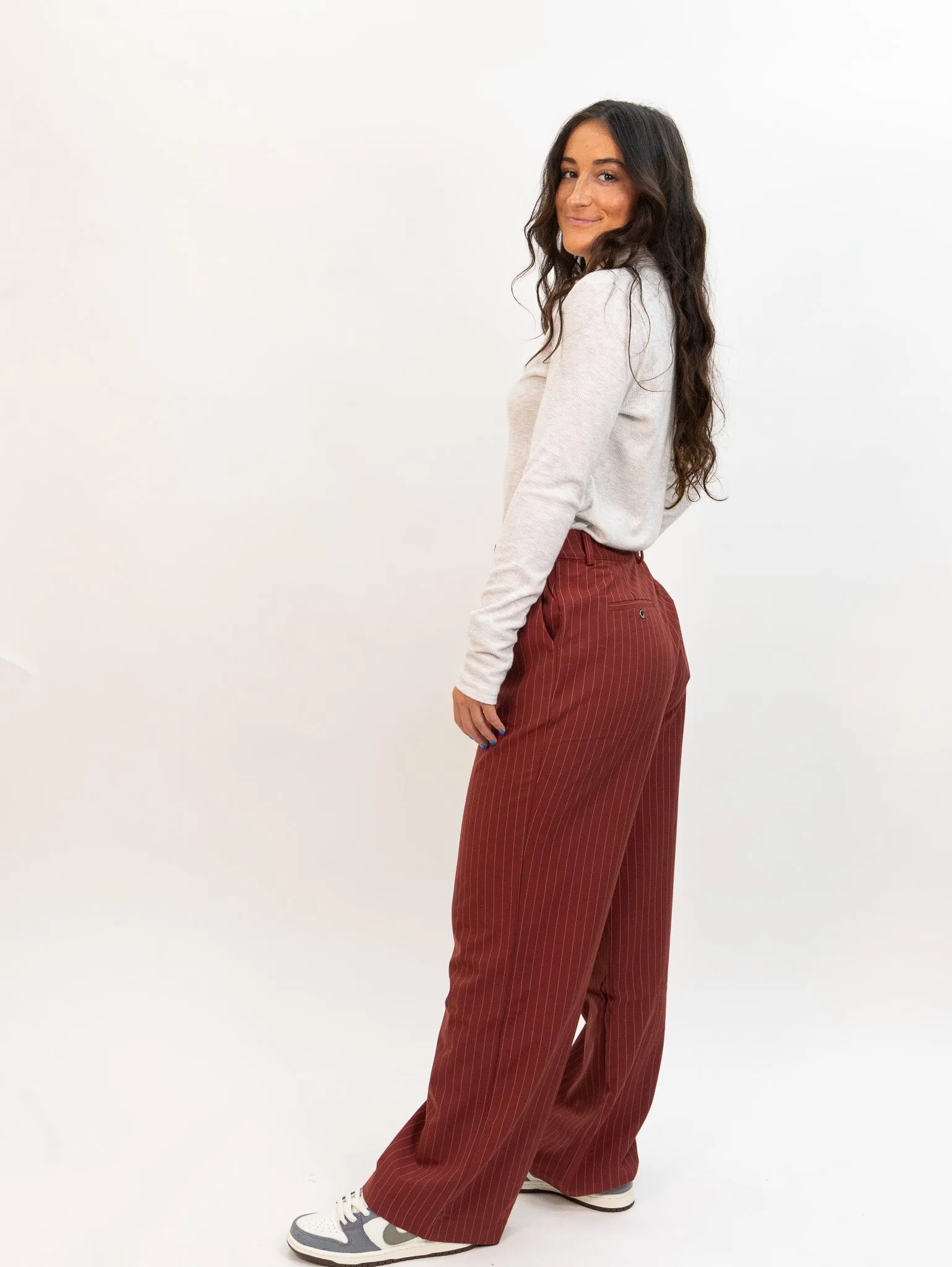 Wild Pony Pinstripe Suit Pants - Burgundy