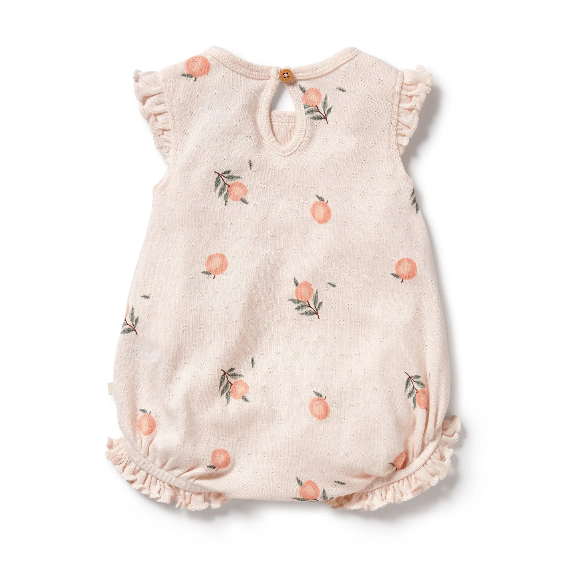 Wilson & Frenchy - Organic Pointelle Ruffle Growsuit - Peaches