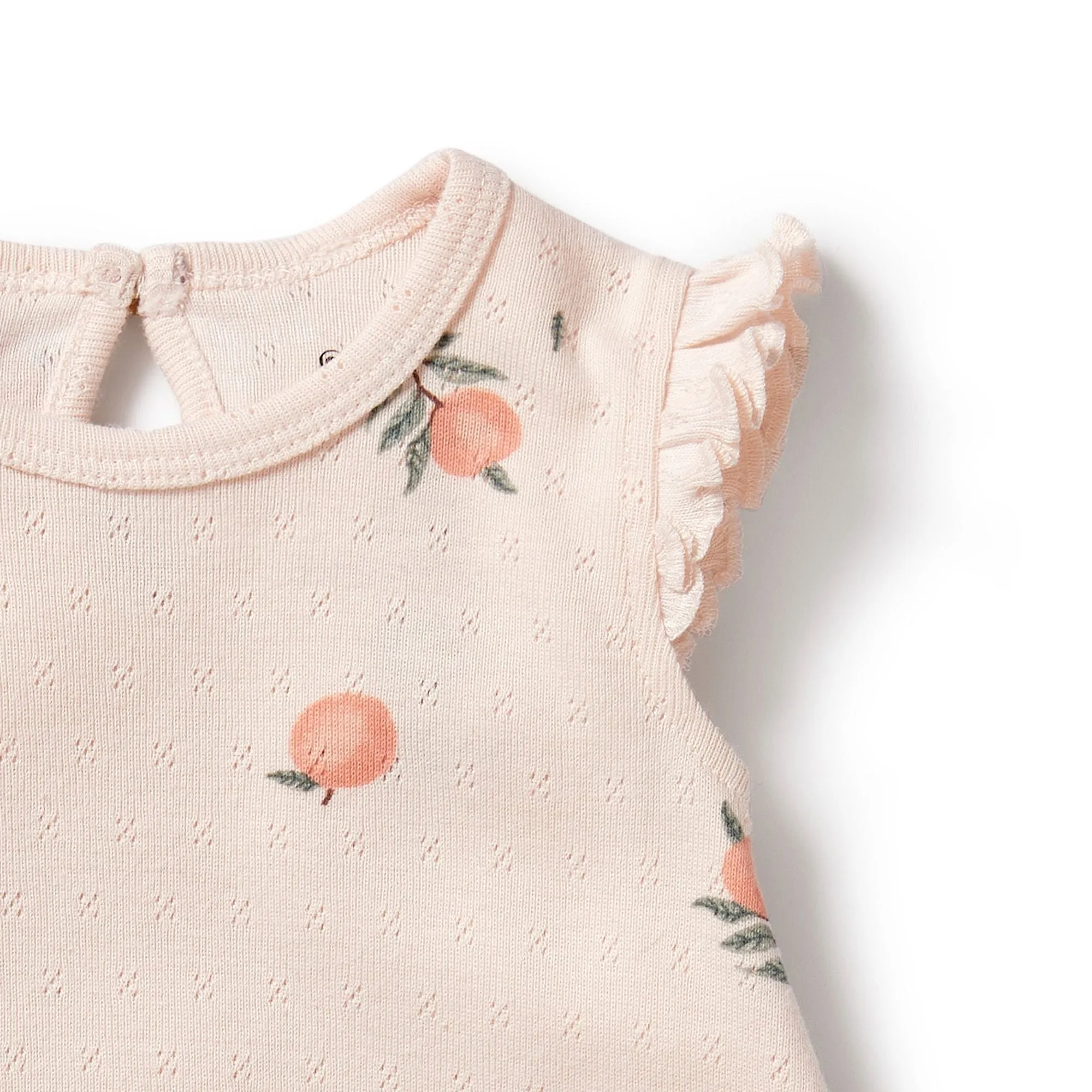 Wilson & Frenchy - Organic Pointelle Ruffle Growsuit - Peaches