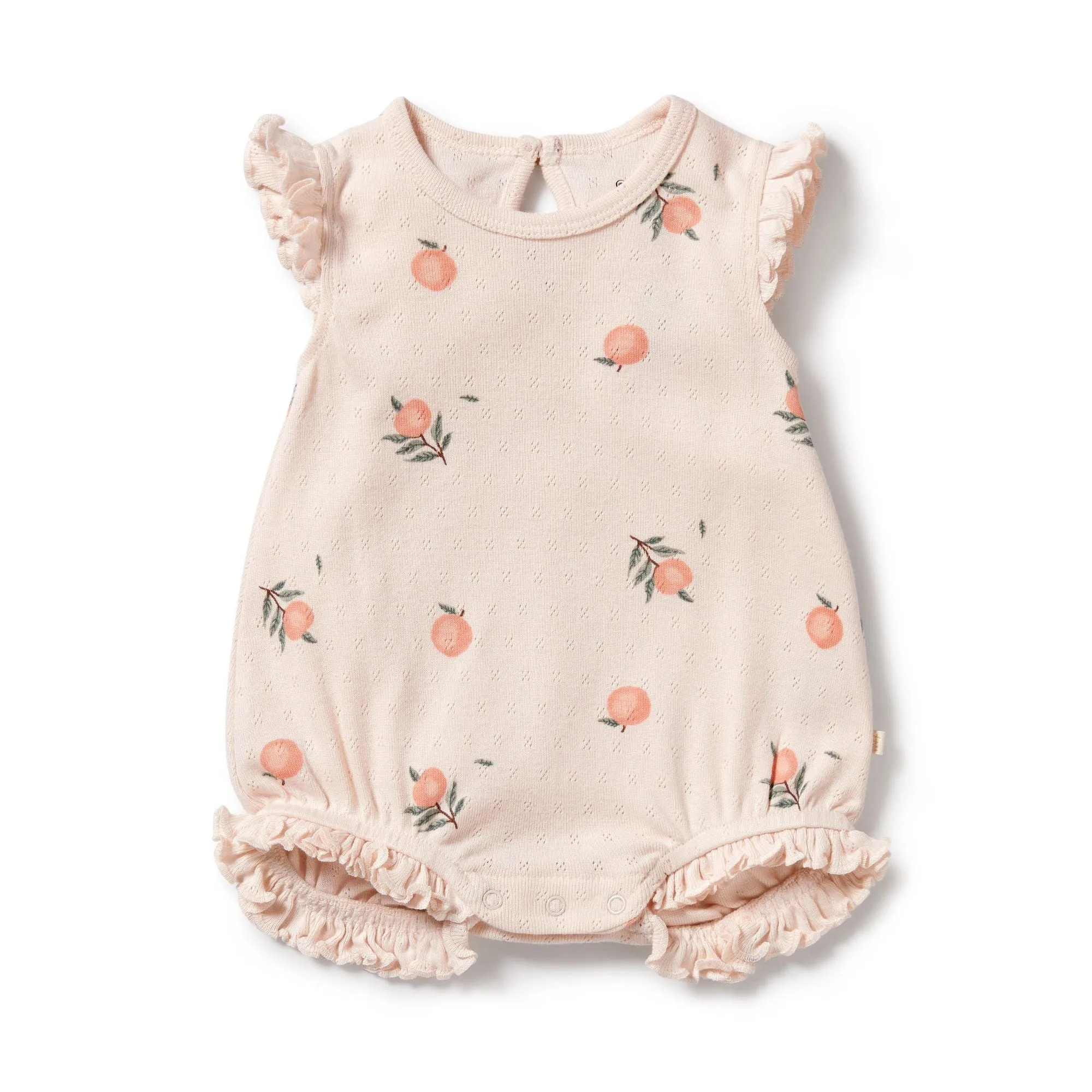 Wilson & Frenchy - Organic Pointelle Ruffle Growsuit - Peaches