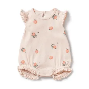 Wilson & Frenchy - Organic Pointelle Ruffle Growsuit - Peaches