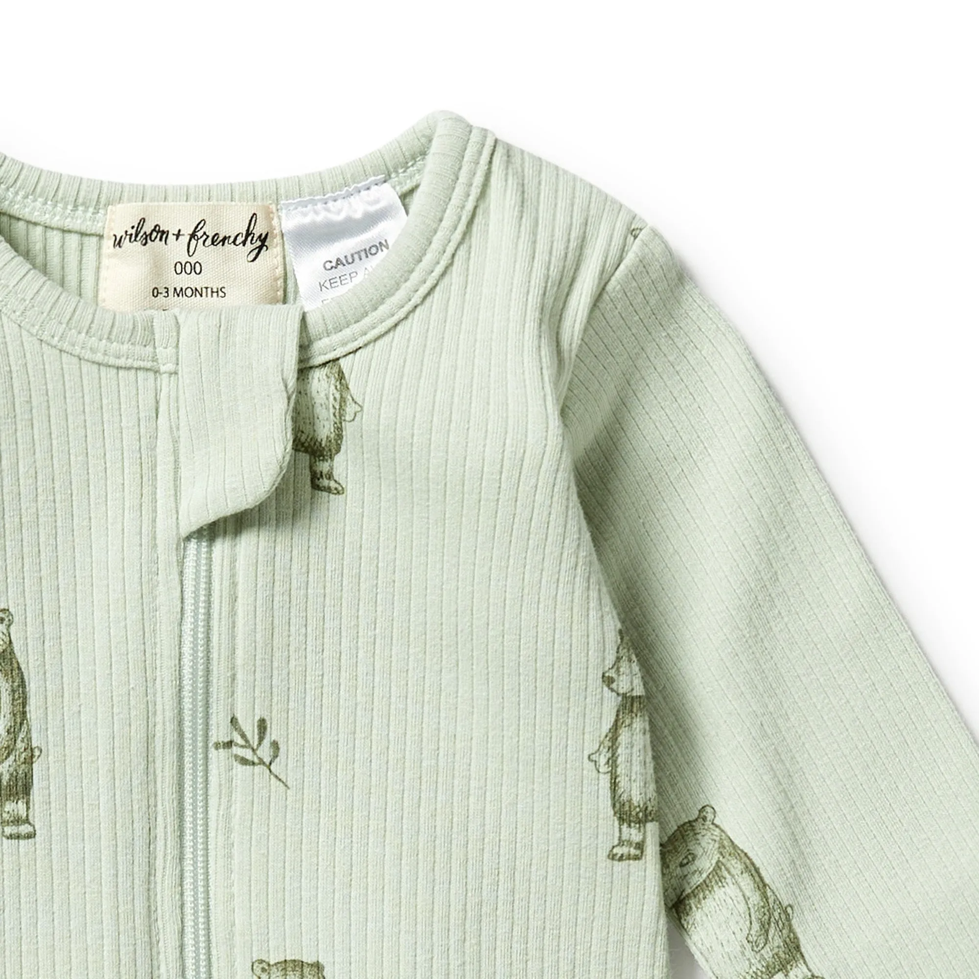 WILSON & FRENCHY ORGANIC RIB ZIPSUIT - BEAR HUG