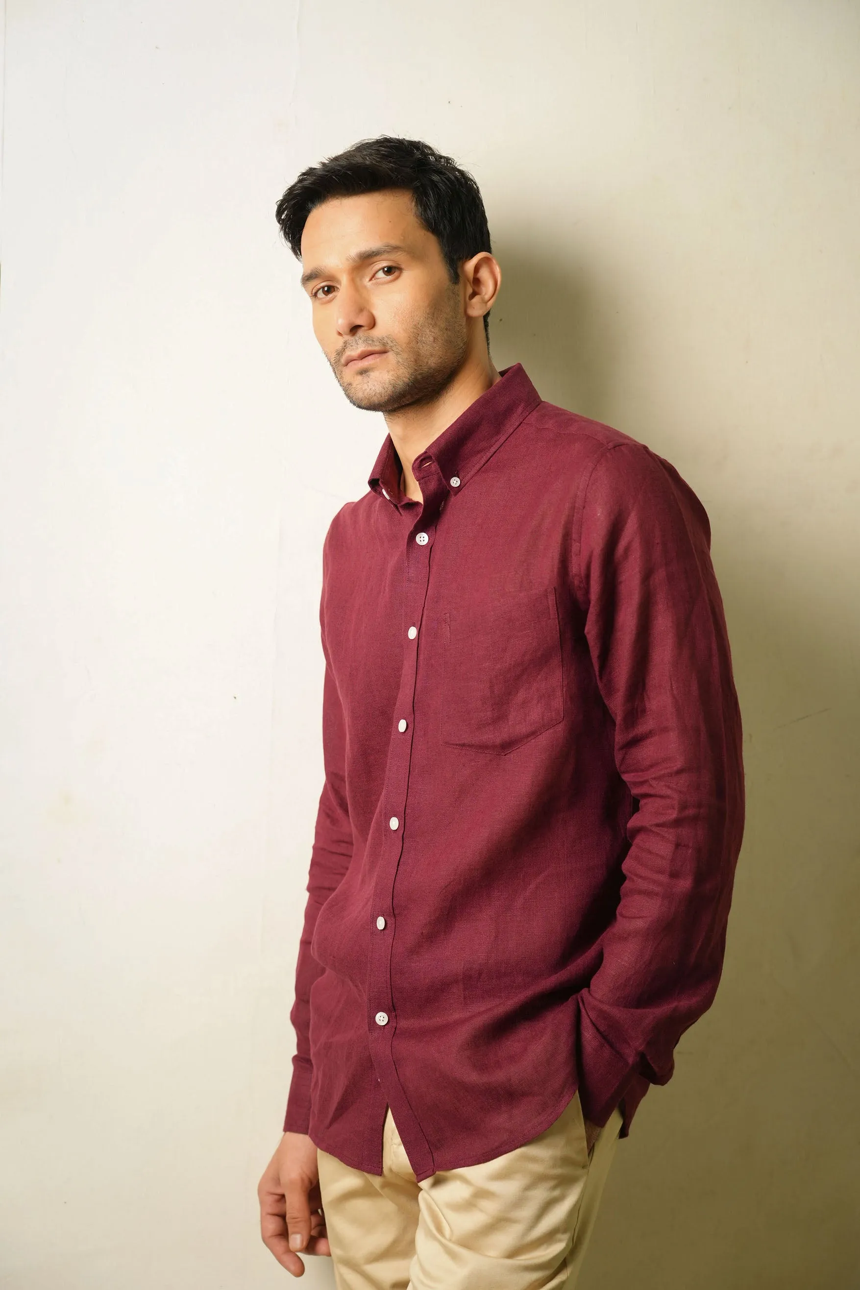 Wine Maroon · Button Down Collar · Full Sleeve Shirt