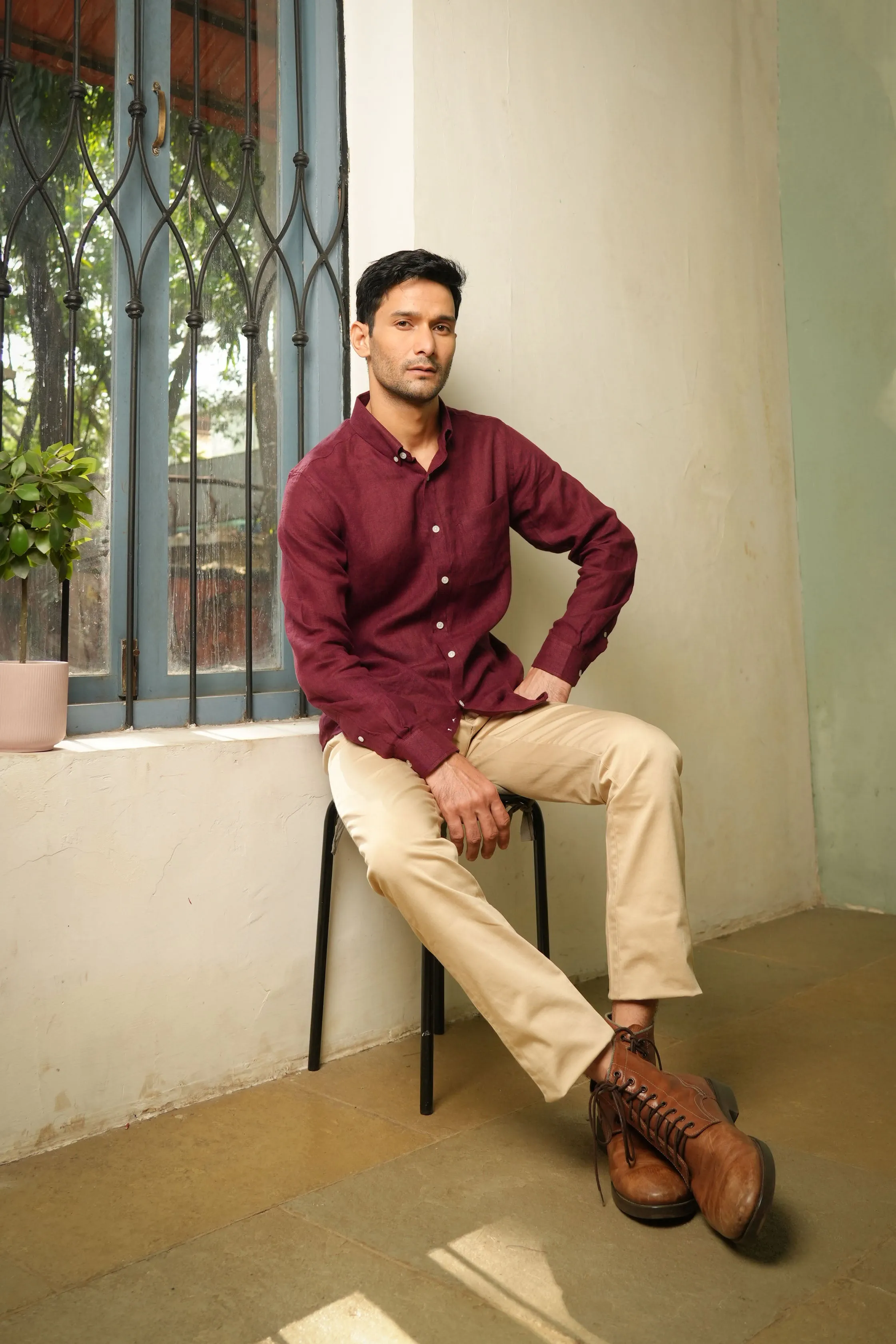 Wine Maroon · Button Down Collar · Full Sleeve Shirt