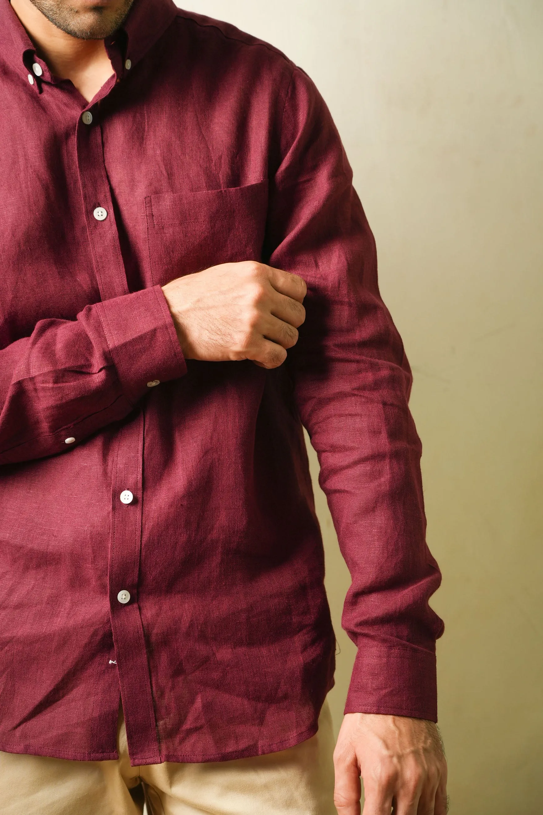 Wine Maroon · Button Down Collar · Full Sleeve Shirt