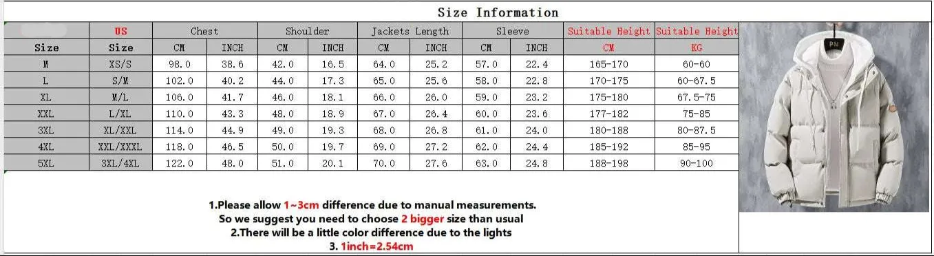 Winter Men's Padded Jacket – Warm Cotton Down Hooded Parka Windbreaker Coat
